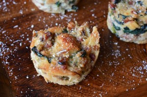 Andouille, Spinach-Mushroom and Brie Bread Pudding