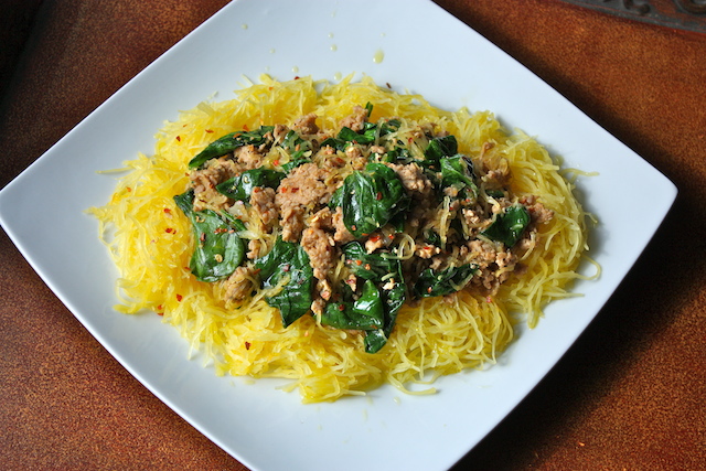 Spaghetti Squash with Sausage and Spinach